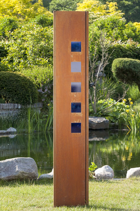 Gartenwand mit Glas Quadrat blau 35×195 cm