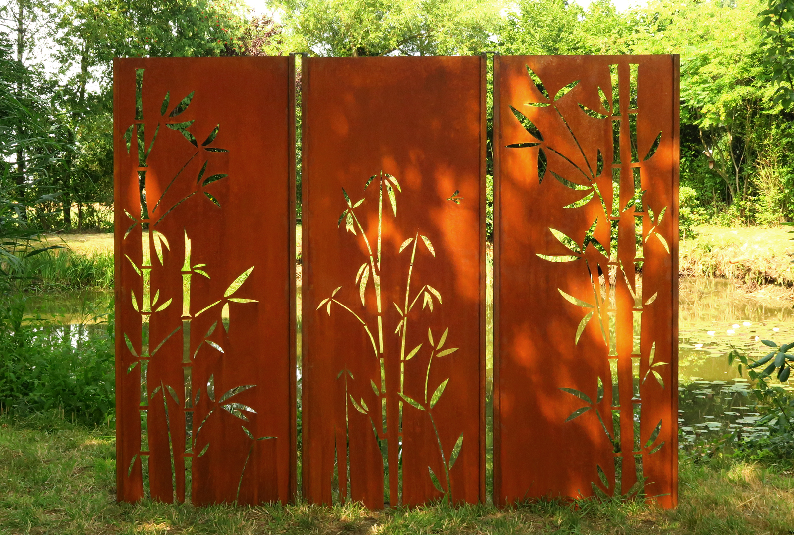 Gartenwand Triptychon Bambus<br>225×195 cm