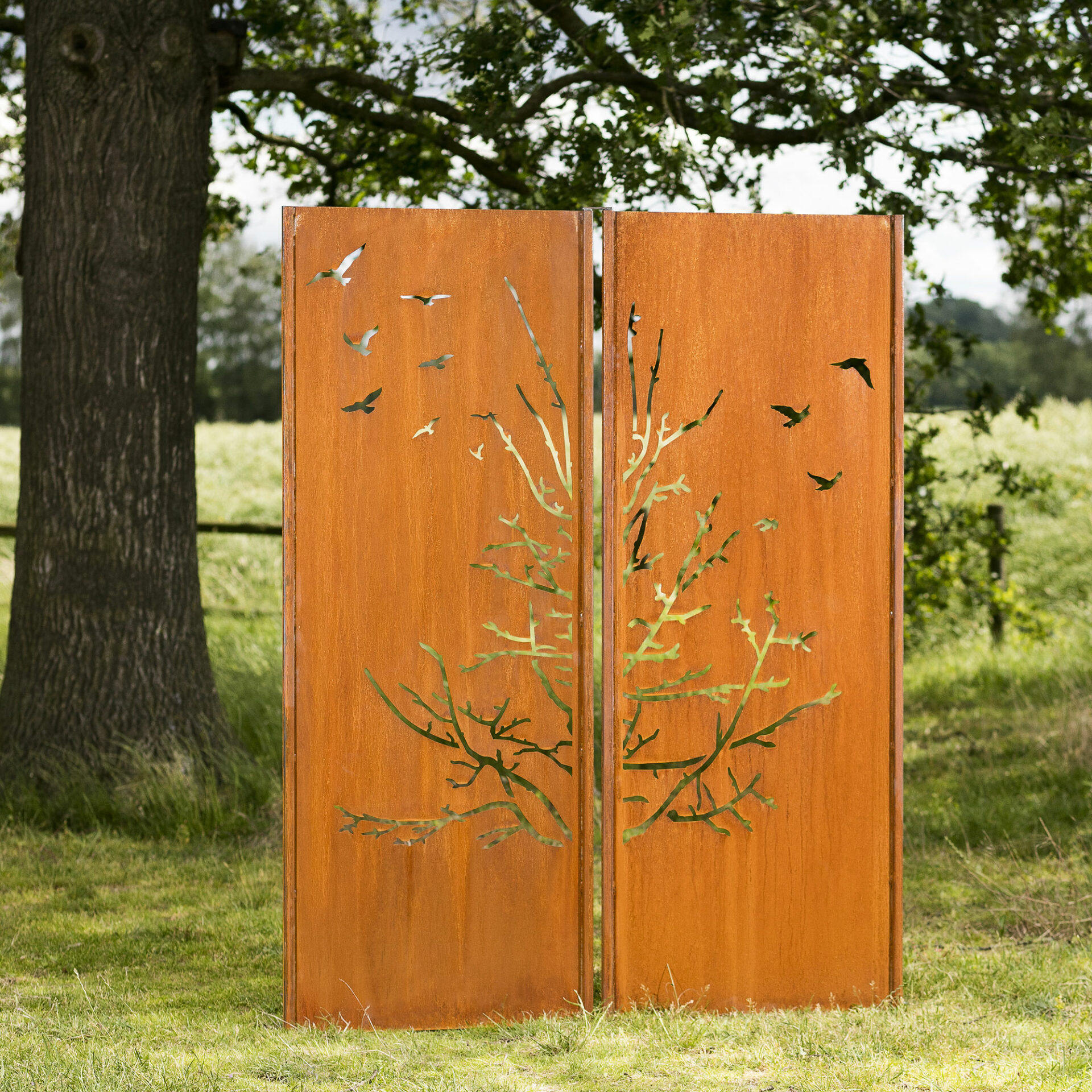 Gartenwand Diptychon Vögel<br>150 x 195 cm