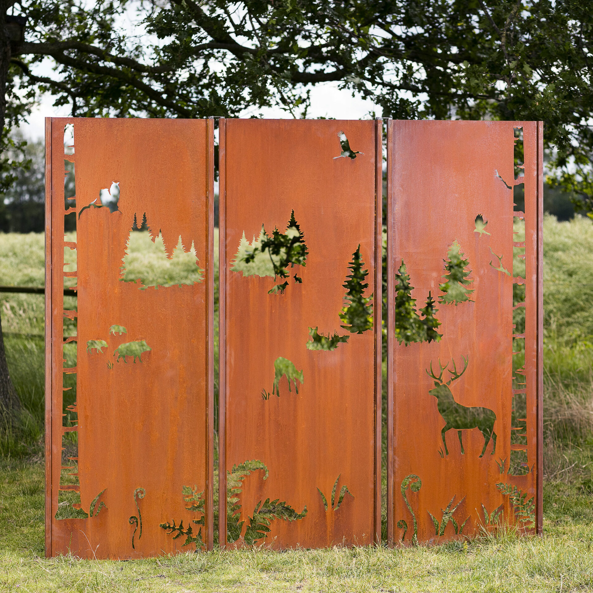 Gartenwand Triptychon Wald<br>225×195 cm