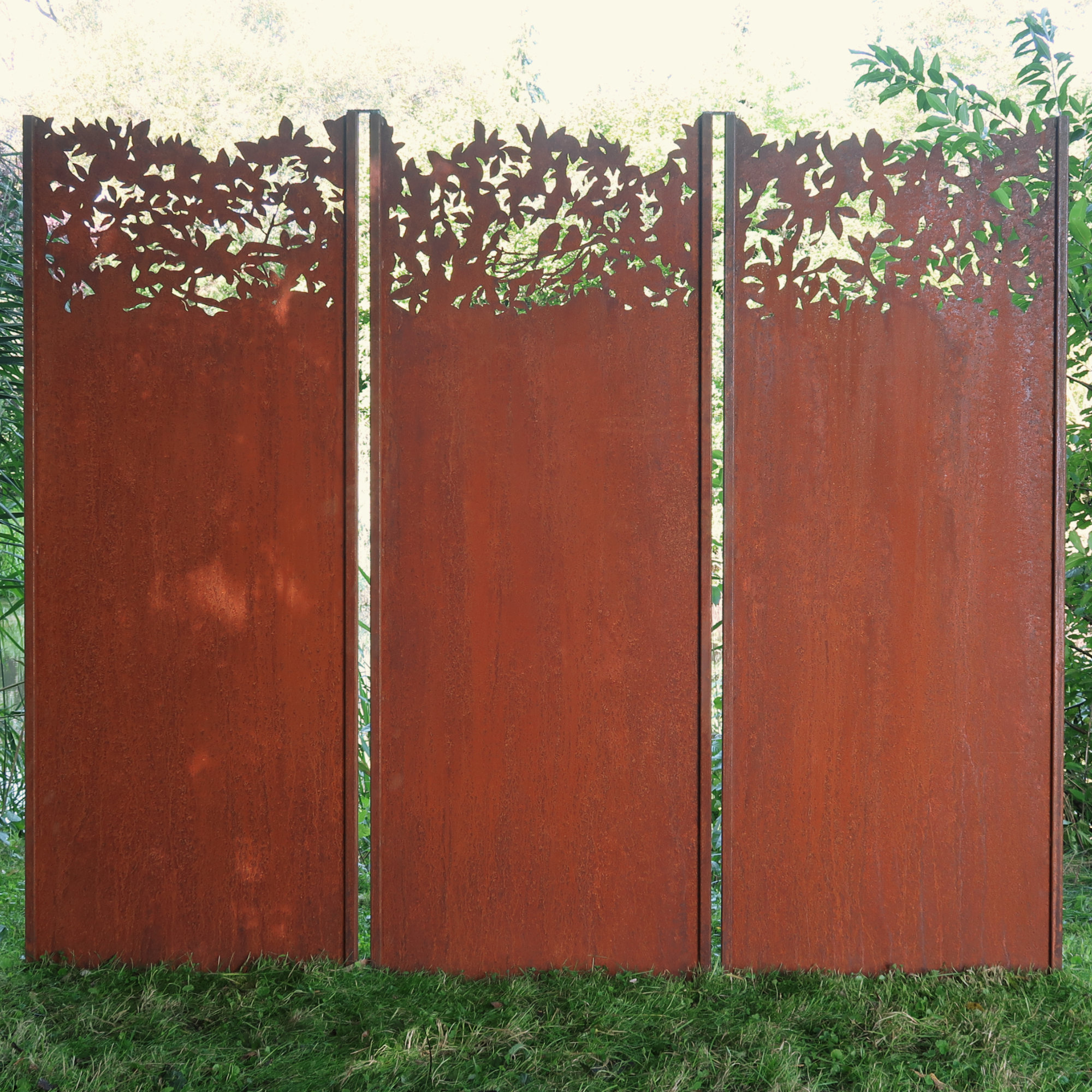 Gartenwand Triptychon Blattwerk<br>225×195 cm