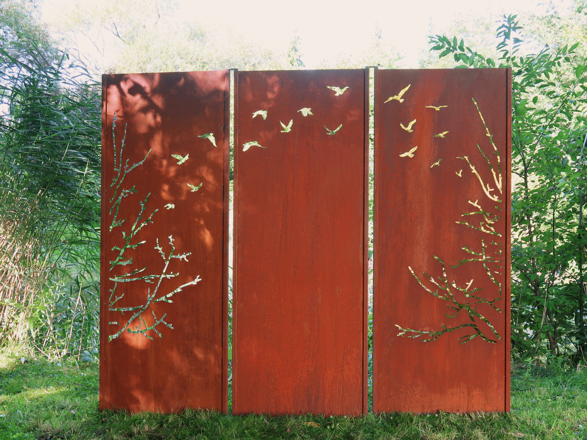 Gartenwand Triptychon Vögel<br>225×195 cm